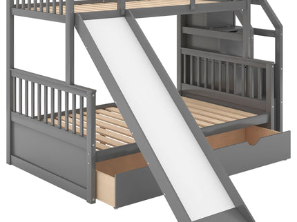 Bunk Bed With Storage Staircase, Slide, Desk, Drawers, And Shelves