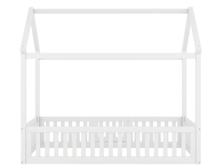 Wood House Bed With Fence And Door