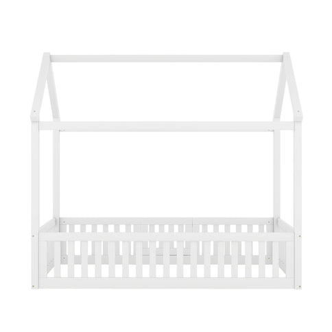 Wood House Bed With Fence And Door