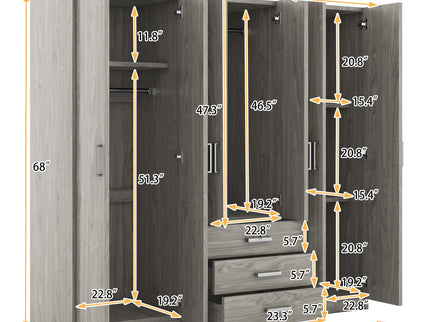 6 Doors Wardrobe Storage For Bedroom, With Big Drawers