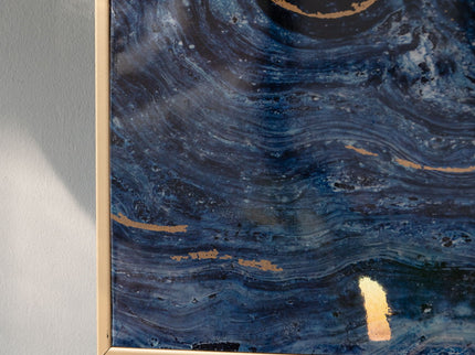 Framed Art Panels, Unique Marbled Design (Set of 2) - Blue