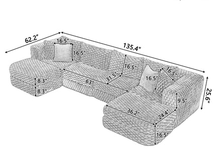 Modular Sectional Sofa, Boneless Couch With 2 Movable Ottomans