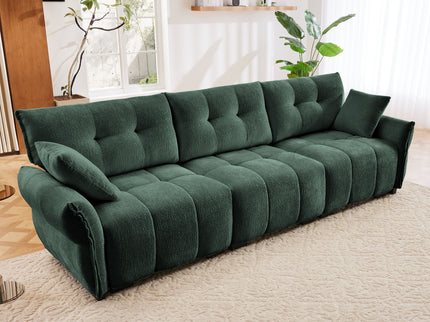 Elegant 3 Seater Sofa Set & Pillows Frame, High Rebound Cushions - Textured Green