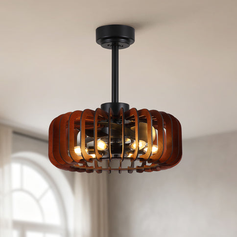 Ceiling Fan, Fandelier With 6 E12 Sockets, Reversible DC Motor, 6 Speeds, Remote Control, Adjustable Hanging - Black / Brown