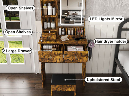 Modern Small Vanity Desk With 3 LED Lighting Modes, 3 Drawers