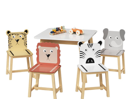 Kids Table And Chair Set With Cartoon Animals Design - White