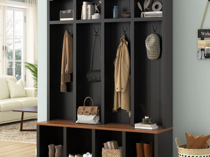 Entryway Hall Tree With Bench, 4 Hooks & Open Storage Space