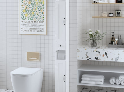 Slim Tall Bathroom Storage Cabinet With Adjustable Shelves, 2 Doors Freestanding Cabinet - White
