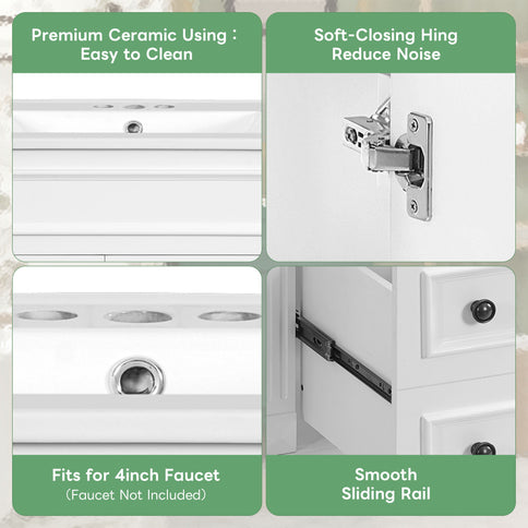 Bathroom Vanity With Sink, Compact Cabinet & 2 Drawers And Adjustable Shelf