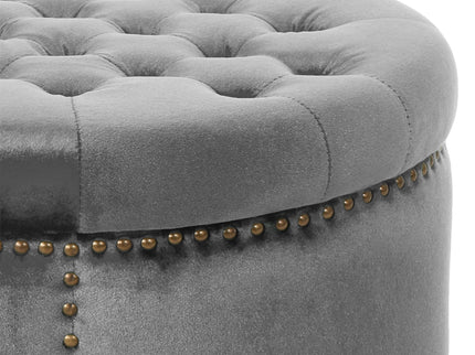Elegant Round Ottoman Footstool With Studded Rim