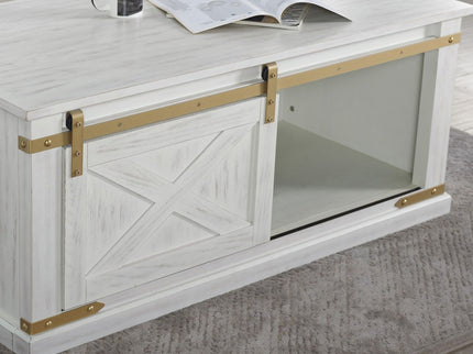 Coffee Table With Storage Drawer And Open Shelves - Antique White / Gold