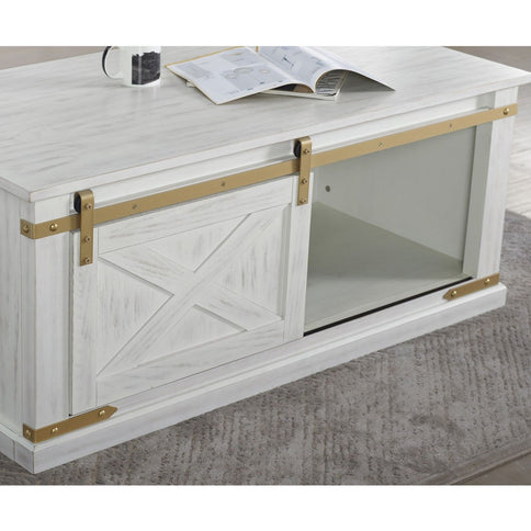 Coffee Table With Storage Drawer And Open Shelves - Antique White / Gold