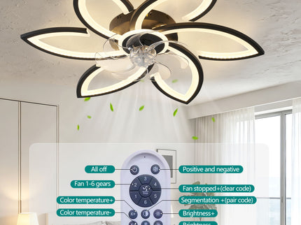 30" Flower 6 Speed Ceiling Fan With Remote Controlled LED Lights, Low Profile Flush Mount Fan