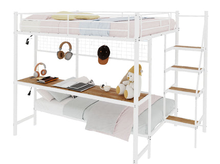 Bunk Bed With Built In Desk And LED Lighting