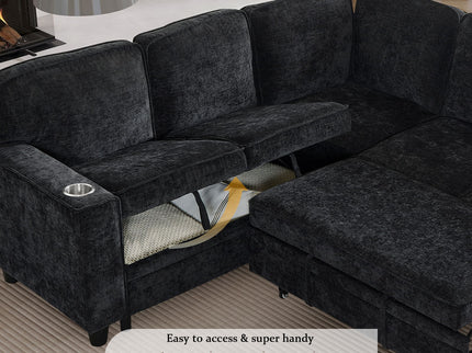 L-Shaped Sofa With Pull Out Sofa Bed With USB