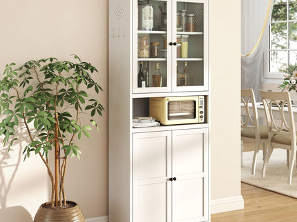Metal Kitchen Pantry Cabinet Tall Storage With Adjustable Shelves, Heavy Duty Stainless Steel Frame - White