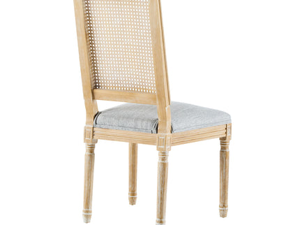 French Country Dining Chair With Rectangular Cane Backrest And Smooth Upholstered Seating