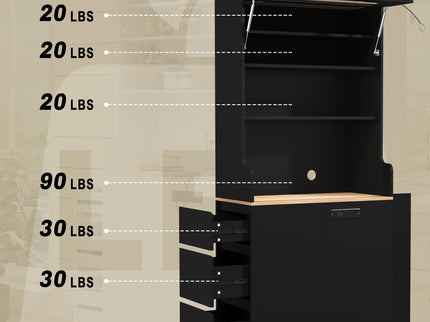 Pantry Cabinet With Hydraulic Flip Top And USB Charging Port