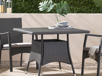 Outdoor Rattan Square Dining Table With 4 Legs - Gray