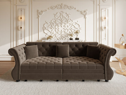 Oversized Chesterfield Pull Out Sofa Bed, Roll Arm Couch With Flower Tufting For Living Room