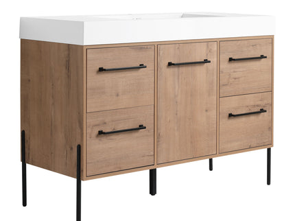 48" Freestanding Bathroom Vanity With Sink, Soft Close Cabinet Doors, 4 Drawers - Imitative Oak