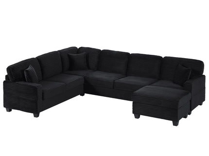 Upholstered U-Shaped Sectional Sofa With Movable Ottoman And Side Storage Pockets