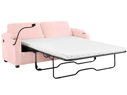 Sleeper Sofa Loveseat Sofa With Full Size Mattress, 2 USB Ports, 2 Cup Holders, 2 Side Pockets And Phone Holder