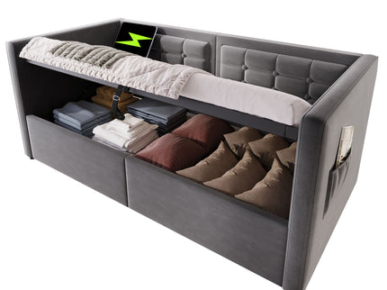 Upholstered Daybed With Hydraulic Storage And USB / Type - C Charging