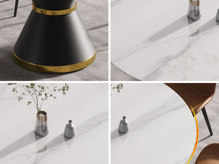 Modern Artificial Stone Round Carbon Steel Base Dining Table, Can Accommodate 6 People