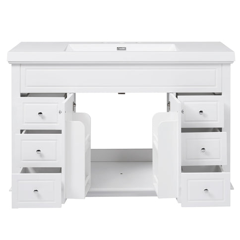 Bathroom Vanity & Sink, 6 Soft Close Drawers & Double Doors - White
