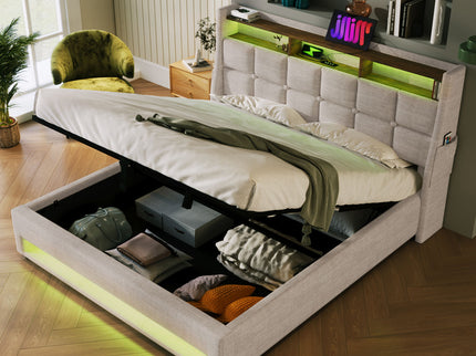 Upholstered Platform Bed With A Hydraulic Storage System, LED And USB Charging (Without Mattress)