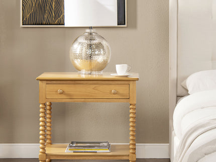 Easton - Modern Farmhouse Turned 1 Drawer Storage Side Table With Shelf - Natural Brown