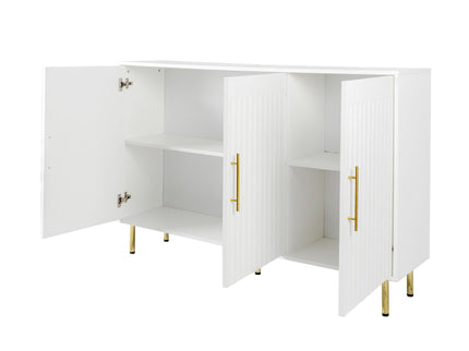 3 Door Large Storage Sideboard With Handles For Kitchen, Dining Room And Living Room, Accent Buffet Cabinet, Coffee Bar Sideboard Cabinet With 3 Doors - White / Gold