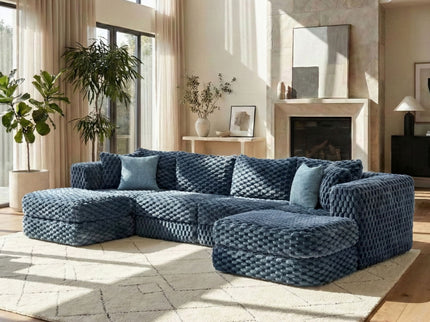 Modular Sectional Sofa, Boneless Couch With 2 Movable Ottomans