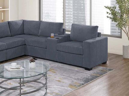 Modern Style L-Shape Sectional Set, USB Ports, Cup Holder