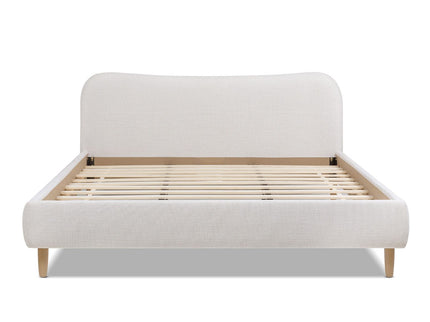 Roman - King Curved Headboard Upholstered Platform Bed - Light Beige