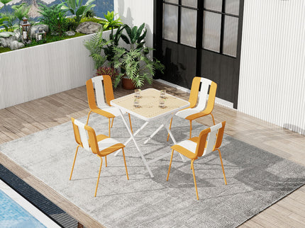 4 Piece Set Of Modern Striped Single Chairs With Folding Square Table