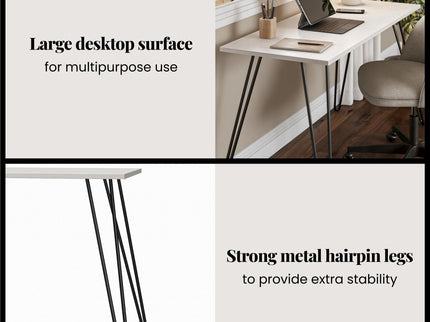 Writing Desk With Hairpin Legs For Study Or Work - White Oak