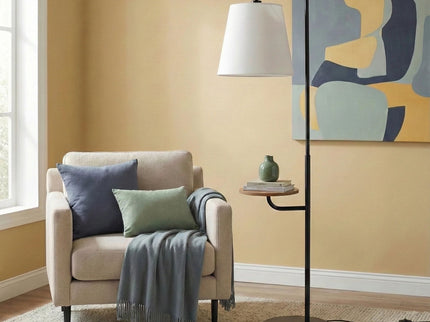 Seoul - Floor Lamp With Rotary Switch Wood Table Base - Black / White