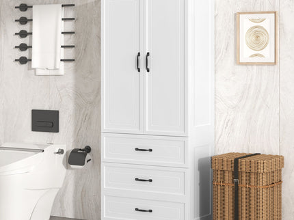 Tall Bathroom Storage Cabinet With 2 Doors And Drawers, Adjustable Shelf - White