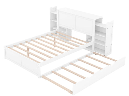 Storage Platform Bed With Pull Out Shelves And Trundle