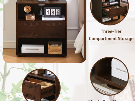 Nightstand With USB Ports & Outlet Hole, End Table With Drawer