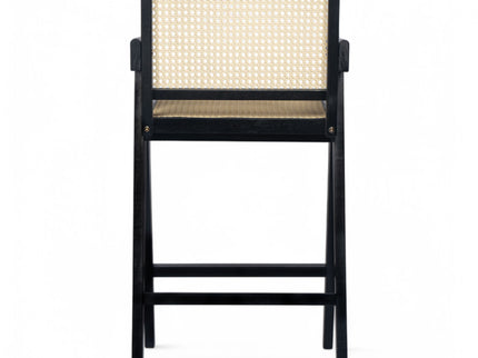 Modern Minimalist Bar Stool With Cane Seat - Black / Natural