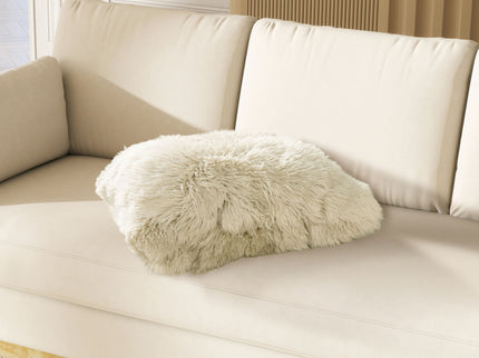 Astrid - Square New Zealand Sheepskin Accent Throw Pillow Cover With Feather Insert - Taupe / Natural