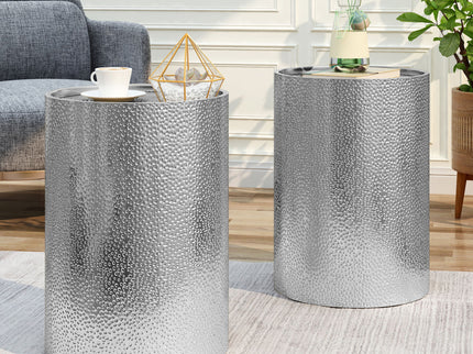 Modern Round Accent Table With Hammered Surface