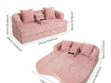 2 In 1 Convertible Sleeper Sofa Bed With Cup Holders