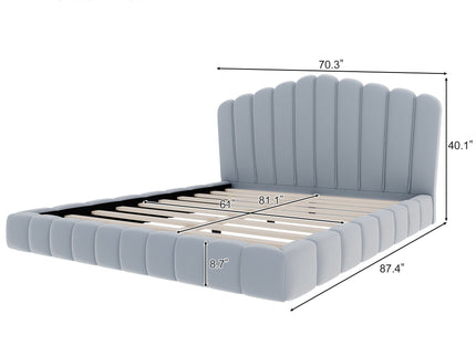 Queen Upholstered Bed Frame With Shell Shaped Headboard - Light Blue - Light Blue