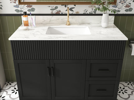 Bathroom Vanity, Fluted Cabinet, Soft Close Doors & Drawers, Single Faucet Hole, Sink Included - Black