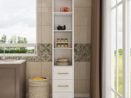 Rectangular Side Storage Cabinet With 3 Drawers For Bedroom - White