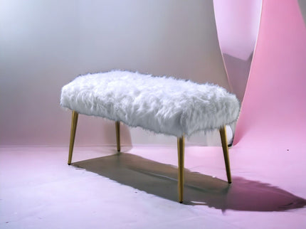 Bagley II - Faux Fur Bench - White / Gold